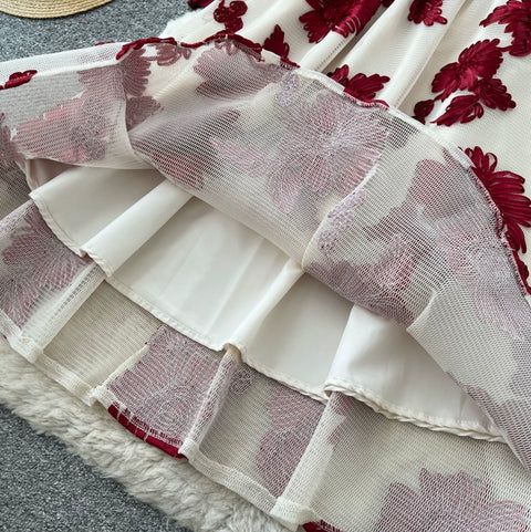 Faux Two-pieces Floral Patchwork Dress