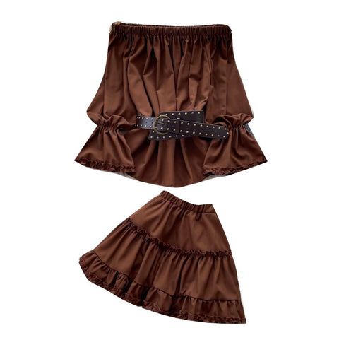 Off-shoulder Top & Pleated Skirt 2Pcs