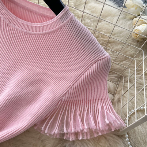 Ruffled Knitwear & Slim Skirt 2Pcs