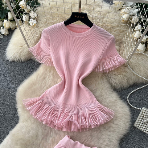 Ruffled Knitwear & Slim Skirt 2Pcs