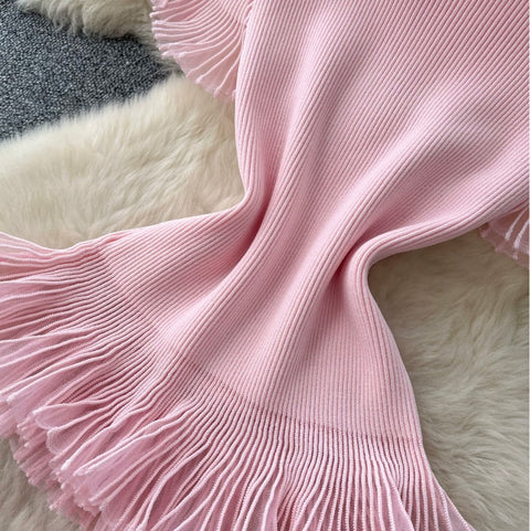 Ruffled Knitwear & Slim Skirt 2Pcs