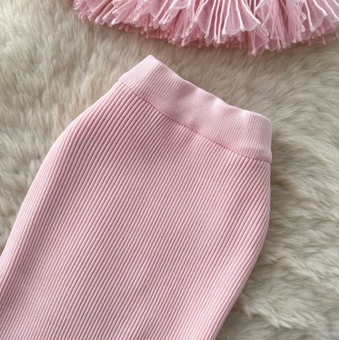 Ruffled Knitwear & Slim Skirt 2Pcs