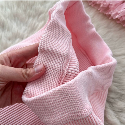 Ruffled Knitwear & Slim Skirt 2Pcs