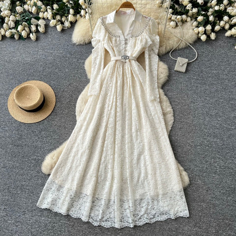 Courtly A-line Lace Shirt Dress