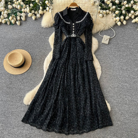 Courtly A-line Lace Shirt Dress