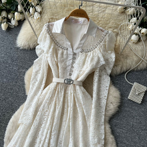 Courtly A-line Lace Shirt Dress