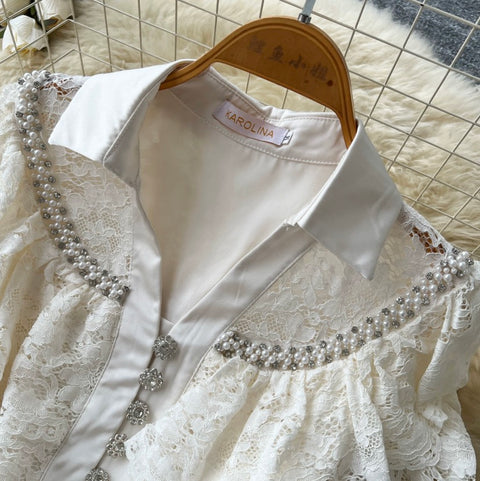 Courtly A-line Lace Shirt Dress