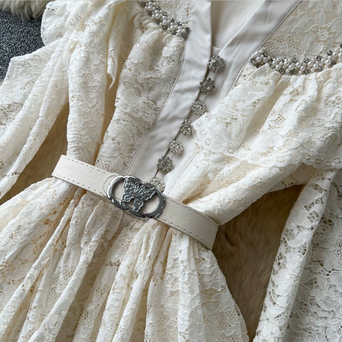 Courtly A-line Lace Shirt Dress