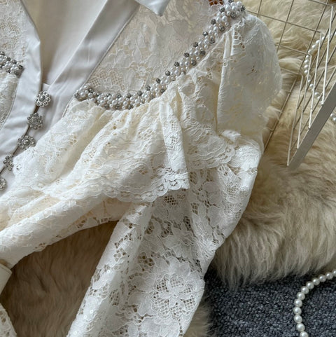 Courtly A-line Lace Shirt Dress