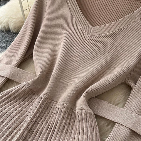 Korean Style Pleated Knit Dress