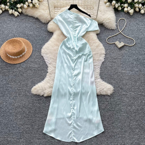 Slant Neckline Printed Dress