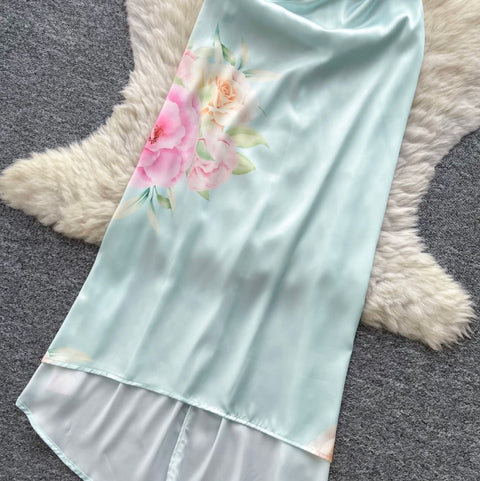 Slant Neckline Printed Dress