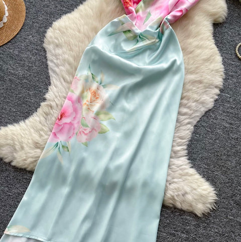 Slant Neckline Printed Dress