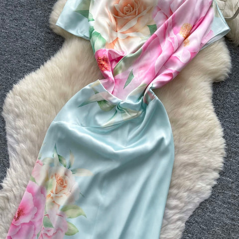 Slant Neckline Printed Dress