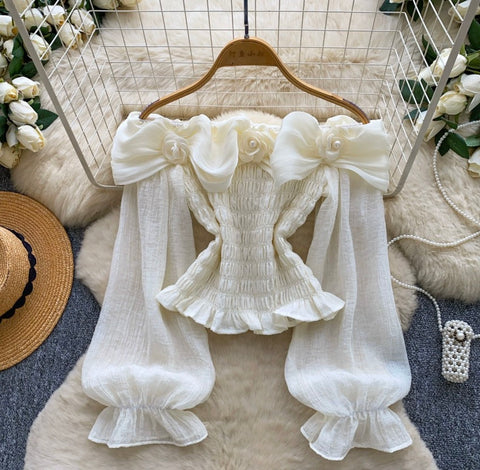 Off-shoulder 3d Flower Shirt