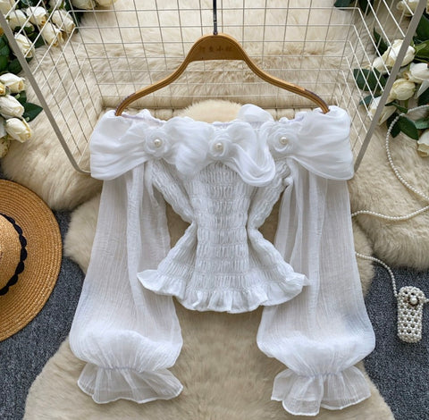 Off-shoulder 3d Flower Shirt