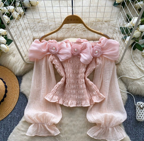 Off-shoulder 3d Flower Shirt