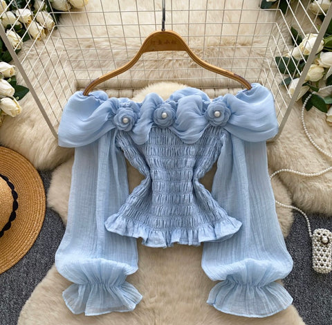 Off-shoulder 3d Flower Shirt