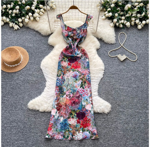 High-end Floral Print Slip Dress