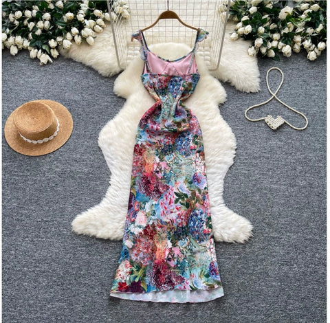 High-end Floral Print Slip Dress
