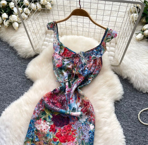 High-end Floral Print Slip Dress