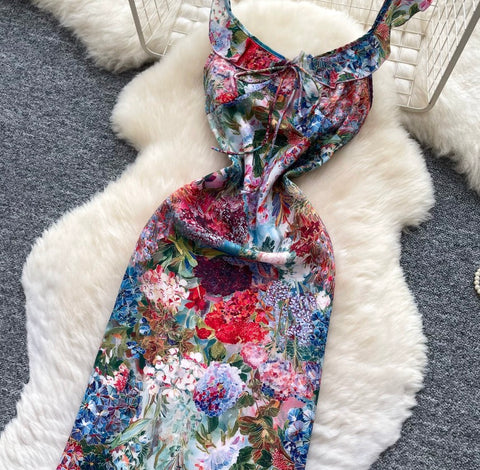 High-end Floral Print Slip Dress