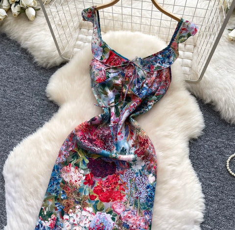 High-end Floral Print Slip Dress