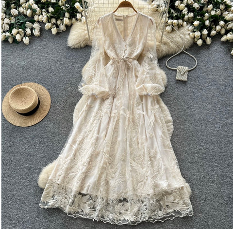 French Style Apricot Lace Dress