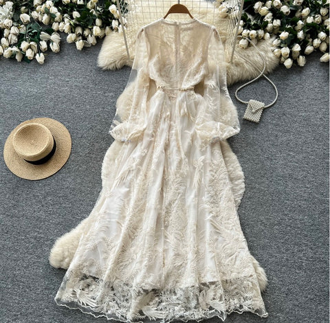 French Style Apricot Lace Dress