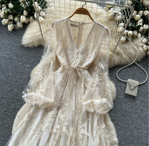 French Style Apricot Lace Dress