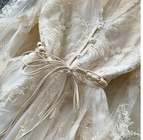 French Style Apricot Lace Dress