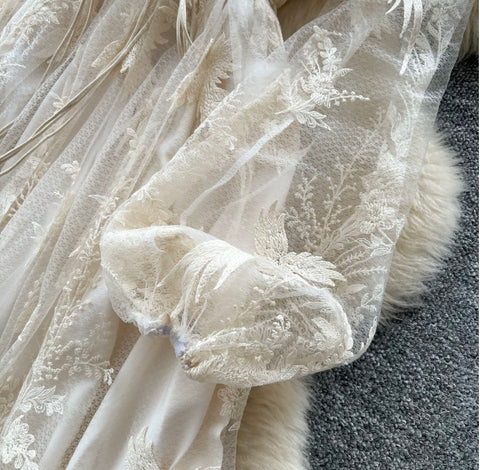 French Style Apricot Lace Dress