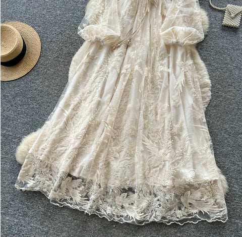 French Style Apricot Lace Dress