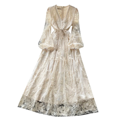 French Style Apricot Lace Dress