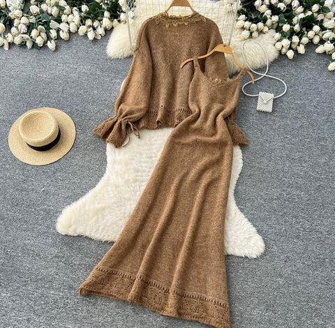 Cardigan & Slip Dress Patchwork 2Pcs