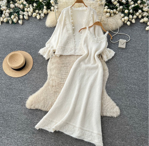 Cardigan & Slip Dress Patchwork 2Pcs