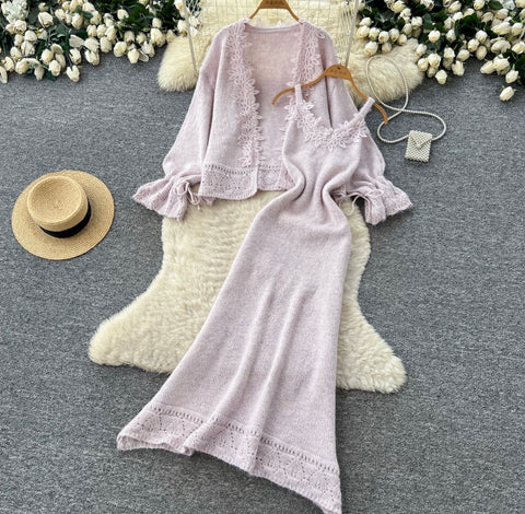 Cardigan & Slip Dress Patchwork 2Pcs