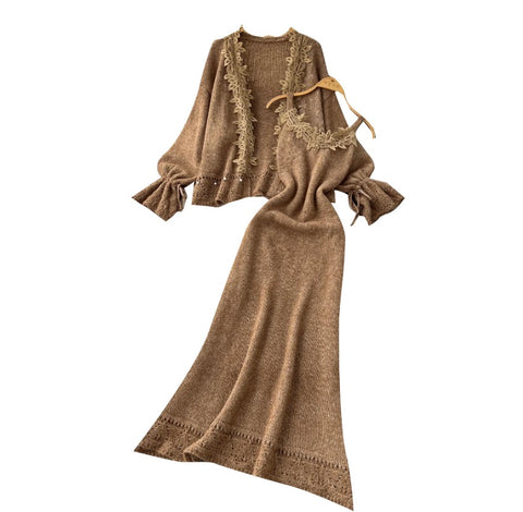 Cardigan & Slip Dress Patchwork 2Pcs