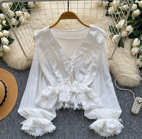 Sweetie V-neck Lace Trim Shirt