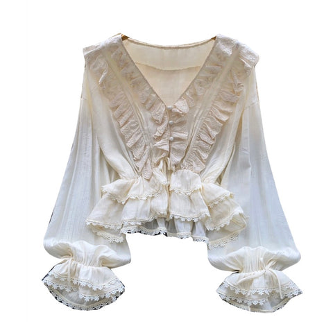 Sweetie V-neck Lace Trim Shirt