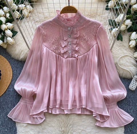Ruffled Lace Patchwork Shirt