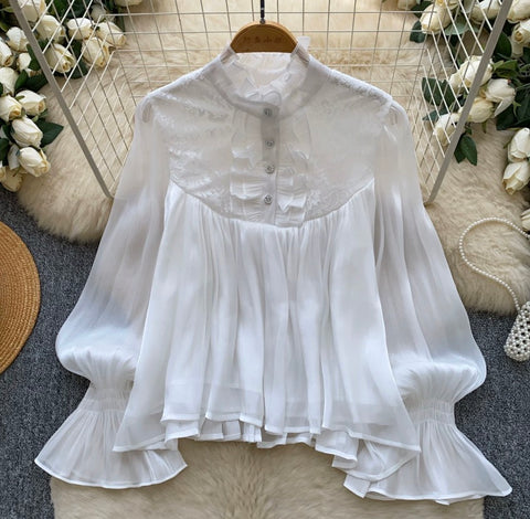 Ruffled Lace Patchwork Shirt