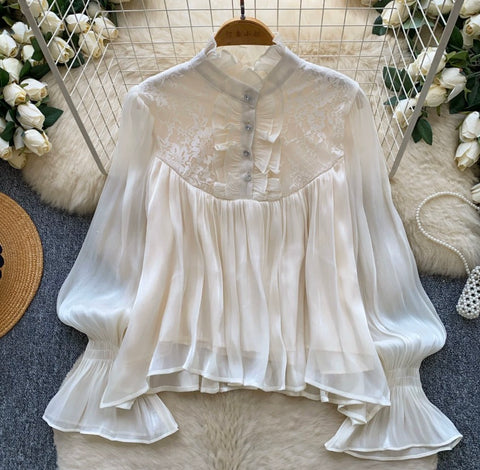 Ruffled Lace Patchwork Shirt