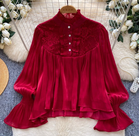 Ruffled Lace Patchwork Shirt