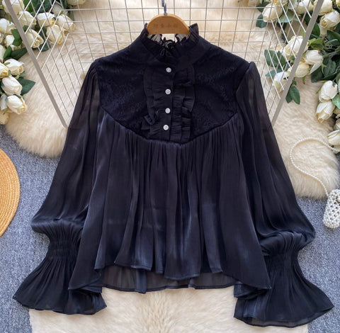 Ruffled Lace Patchwork Shirt