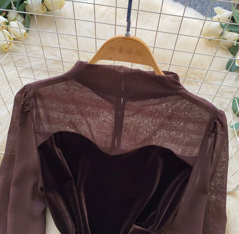 Turtleneck Mesh Patchwork Top
