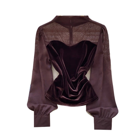 Turtleneck Mesh Patchwork Top