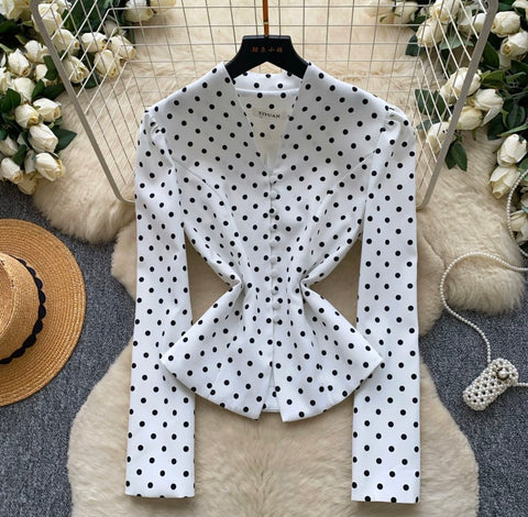 Niche V-neck Polka Dot Shirt