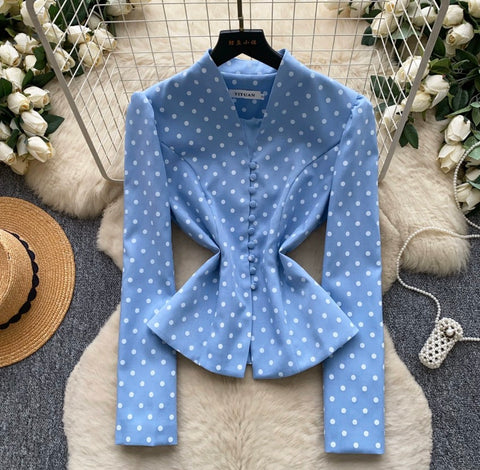 Niche V-neck Polka Dot Shirt