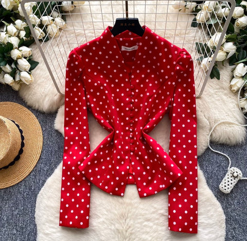 Niche V-neck Polka Dot Shirt
